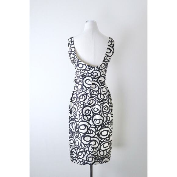 Vintage 1950s Size XXS Silk Low Back Sheath Dress Abstract Floral Novelty Print - Picture 7 of 10